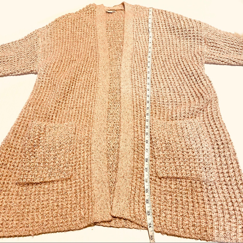AEO Chunky Knit Long Duster Open Front Dusty Rose Pink Sweater Women's L Large - Picture 7 of 8